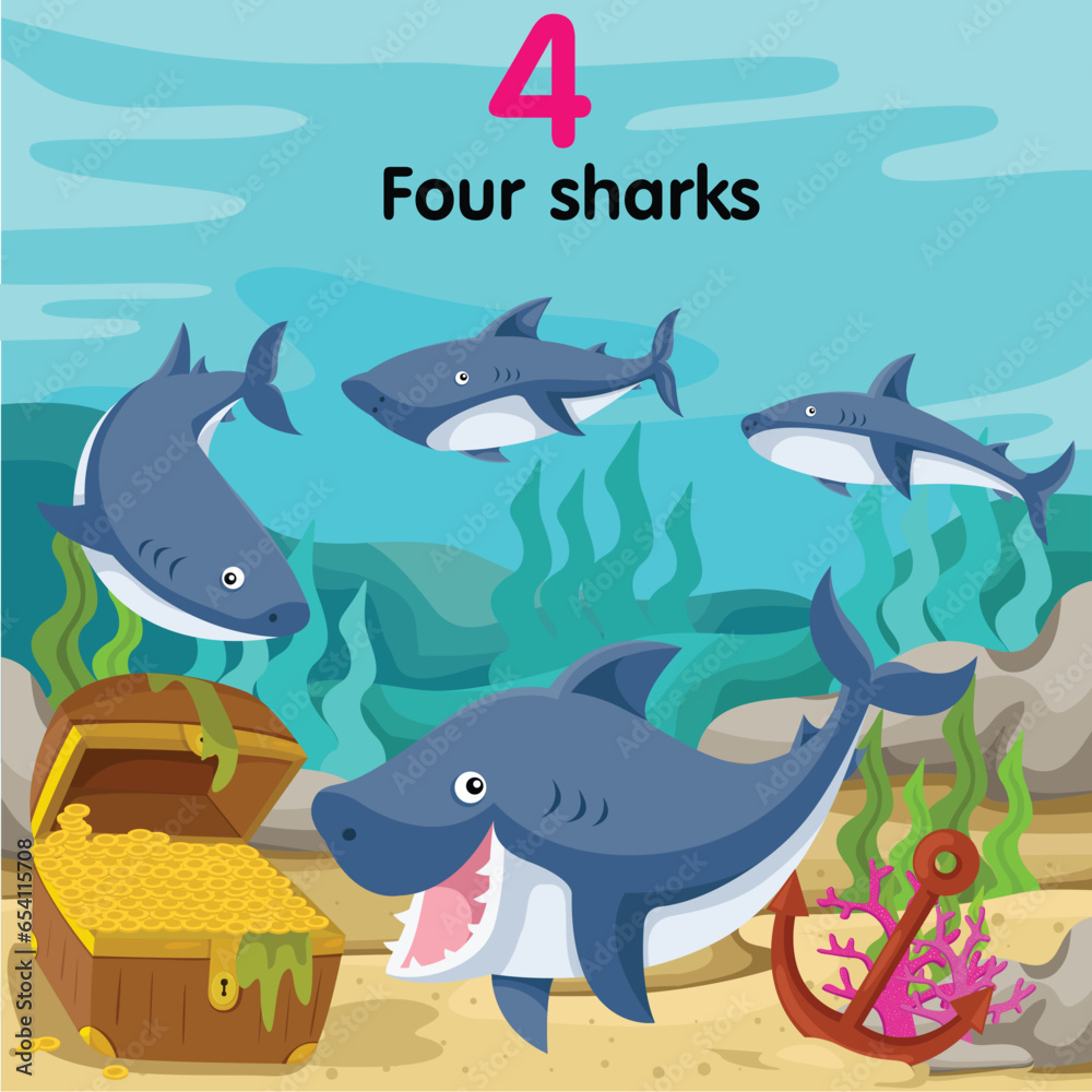 Obraz premium Illustrator of number four sharks