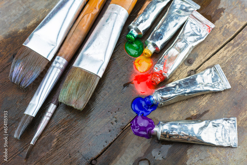 Many colors placed on the floor.