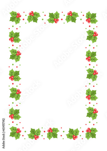 Vertical Rectangle Mistletoe Frame, Christmas and New Year Card Template, Winter Holiday Season Plant Design Border. Vector Illustration for greetings, invitation, social media post.