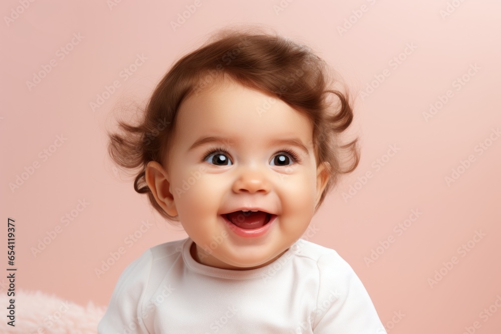 Close-up portrait of Cute little girl child happy on pastel background with copyspace area. Close-up portrait of Cute little girl child happy on pastel background with copyspace area.