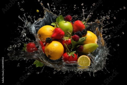 Photo of various fruites with water splashes.