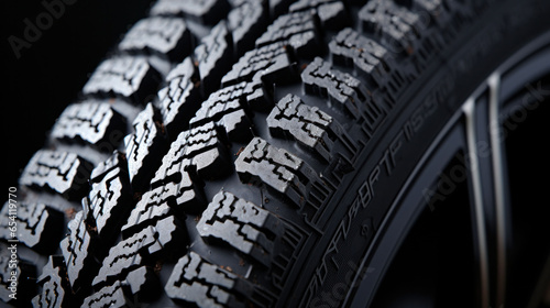 Close-up of a tire tread, showcasing intricate patterns and textures that ensure optimum road grip. © Liana