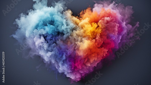 Heart-shaped rainbow-colored smoke that is realistically shaped like an LGBTQ Pride flag..