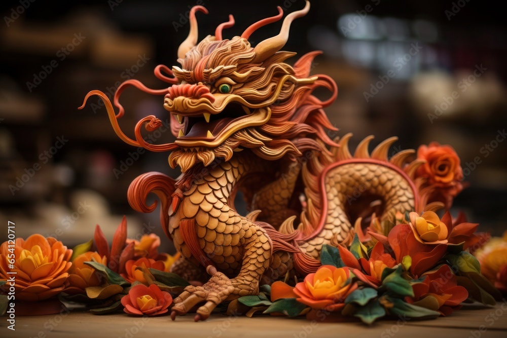 Obraz premium red wooden dragon, symbol of chinese new year