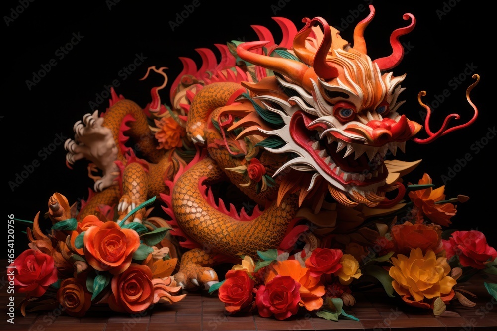 red wooden dragon, symbol of chinese new year