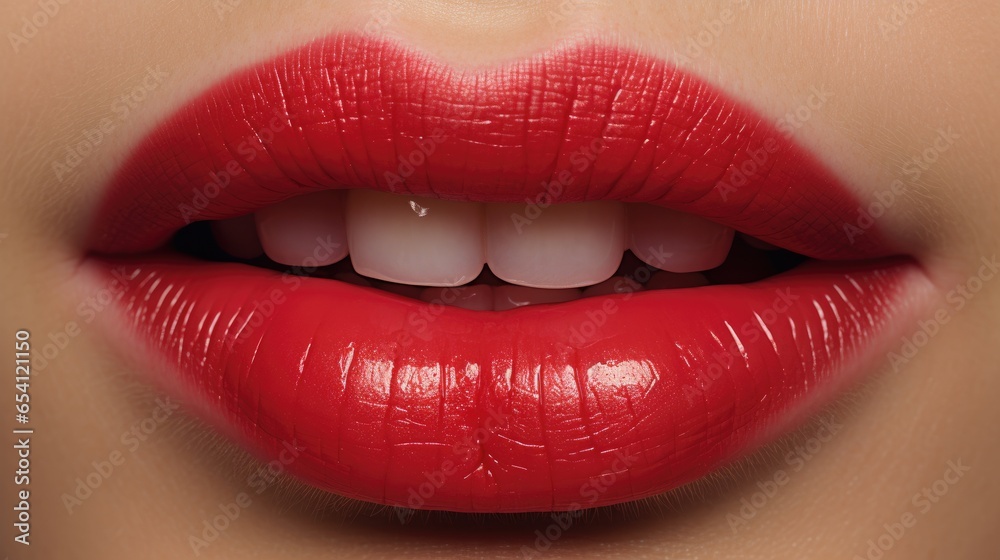 Obraz premium Seductive woman's lips close up, Generative ai