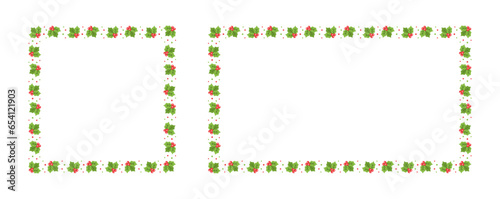 Square and Rectangle Mistletoe Frame Set, Christmas and New Year Card Template, Winter Holiday Season Plant Design Border. Vector Illustration for greetings, invitation, social media post.