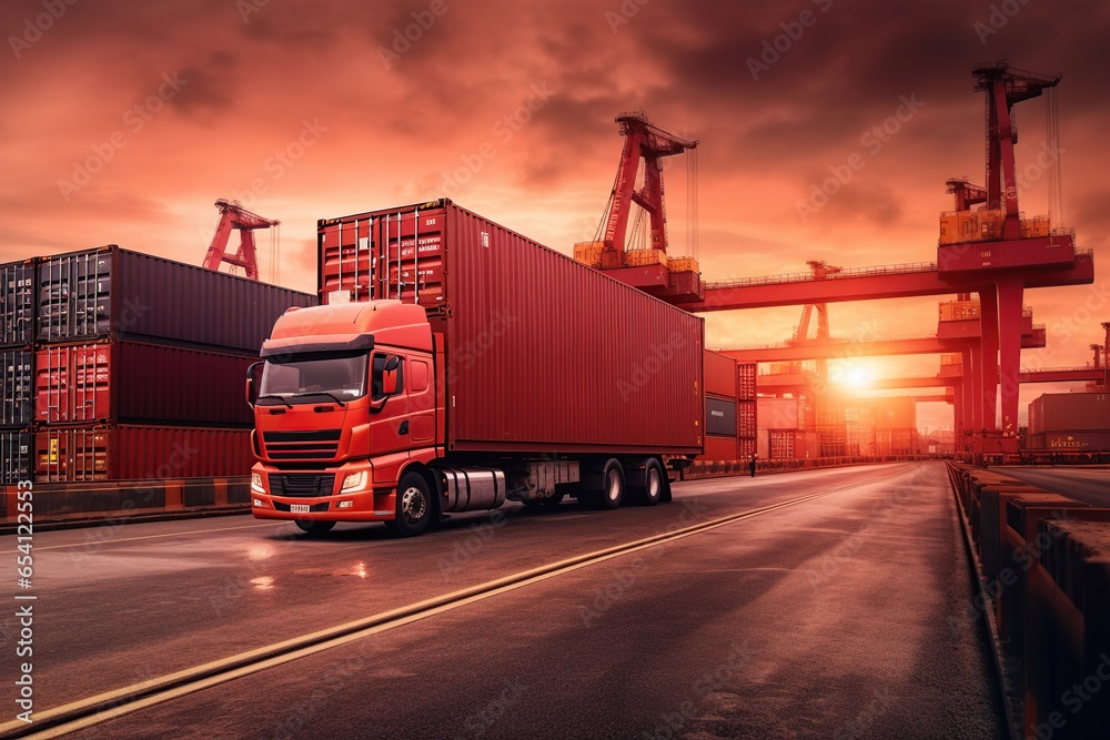Logistics import export and cargo transportation industry concept of Container. Logistics by container truck