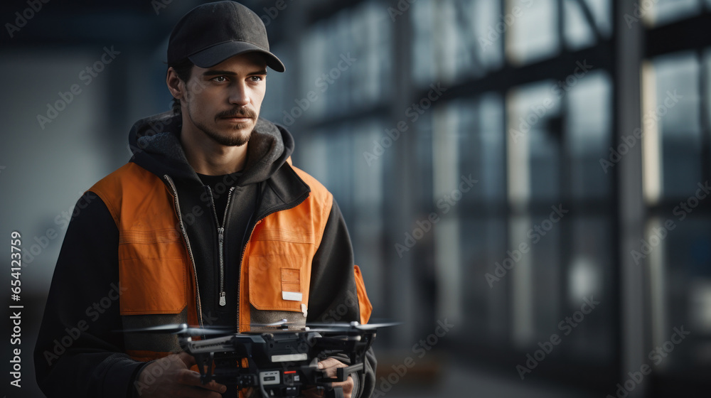 Young drone pilot at working control Young drone pilot at working control