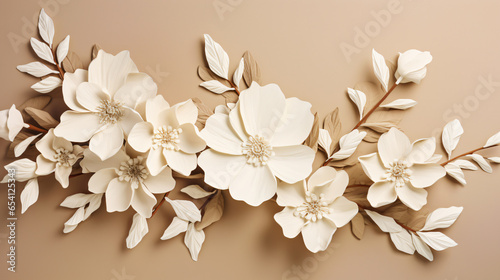 A bunch of white flowers on a beige background