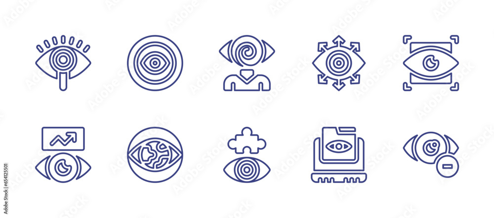 Eye line icon set. Editable stroke. Vector illustration. Containing vision, blindness, clairvoyance, view, focus, see, spyware, myopia.