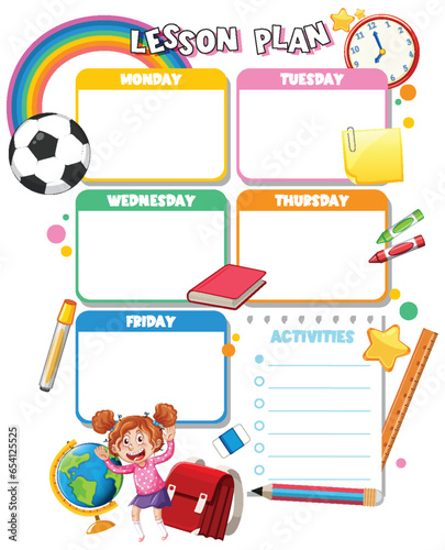Cute Student Lesson Plan with Cartoon Decoration