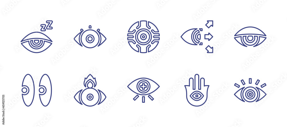 Eye line icon set. Editable stroke. Vector illustration. Containing sleepy, eye, bionic eye, sight, tired, eyes, eye test, hamsa.