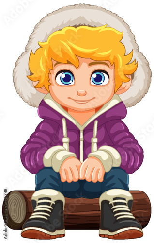 Cute Boy Cartoon Character in Winter Outfit