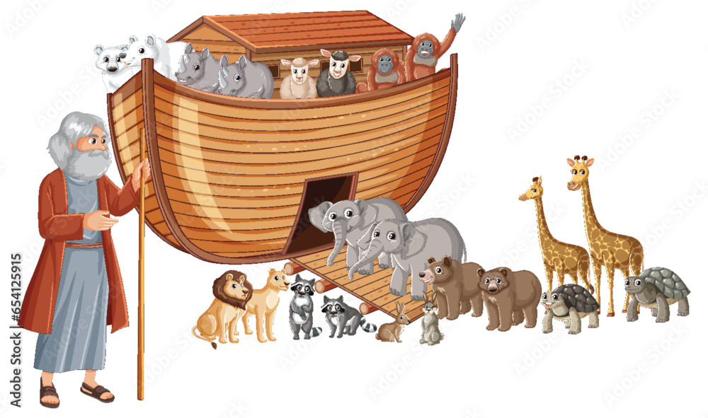 Noah's Ark: Gathering Animals for the Biblical Deluge Stock Vector ...