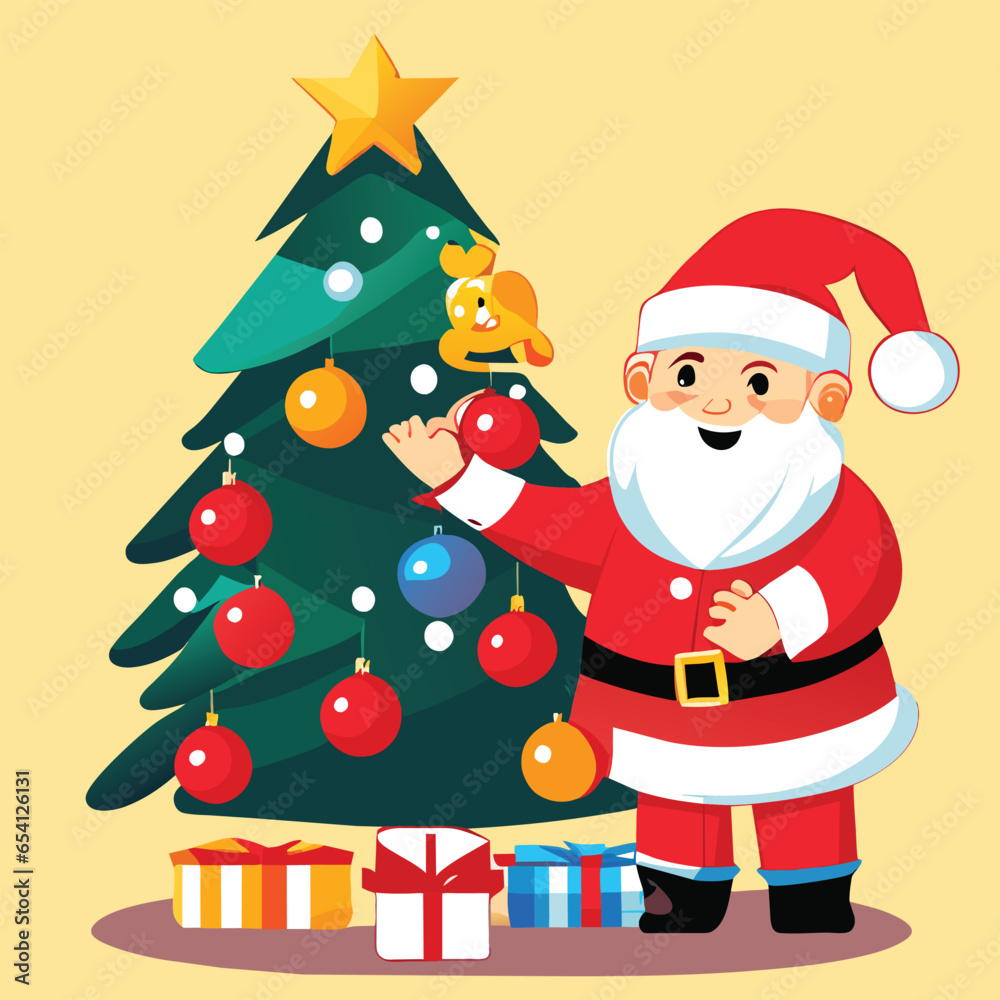 Santa Claus and the Festive Christmas Tree. Vector Santa Claus and the Festive Christmas Tree. Vector
