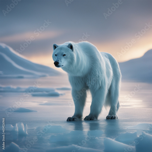 polar bear on ice in winter generative ai