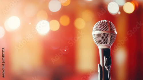 mic or microphone on stage on blur bokeh background