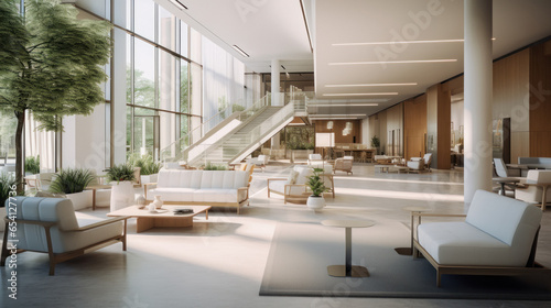 Modern hospital interior. spacious hall with sofa and furniture. © PRASANNAPIX