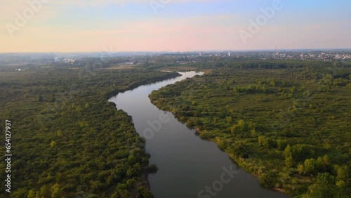 Drone shot flying over the Arroyo de la China in Entre Ríos, Argentina near Concepción del Uruguay. photo