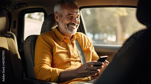 Senior man sitting in car and using smartphone man using smartphone © PRASANNAPIX