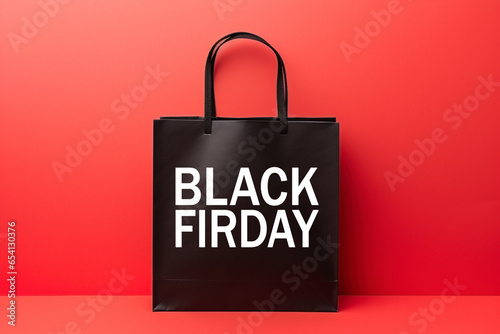 Shopping bag with Black Friday text on red background