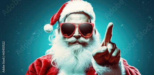 Obraz na płótnie modern Santa Claus wearing sunglasses on dark background w salonie