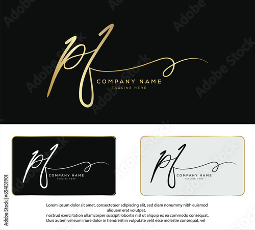 PF P F initial letter handwriting and signature logo