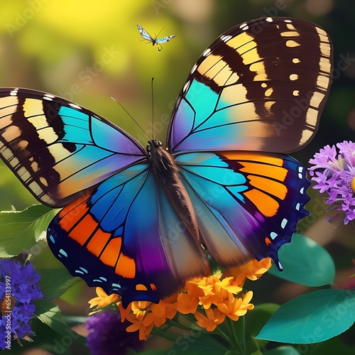 multi colored butterfly flies among vibrant nature beauty generated by ai
