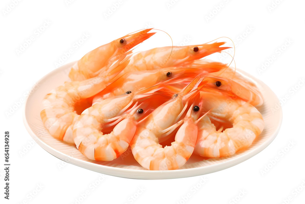 Baked Salted Shrimp Or Prawn On a White Plate Isolated On a Transparent Background, Generative AI Baked Salted Shrimp Or Prawn On a White Plate Isolated On a Transparent Background, Generative AI