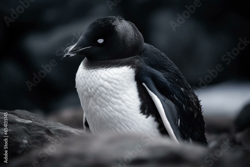 Fototapet A flightless bird with black and white feathers, wings and flippers, that resides in Antarctica