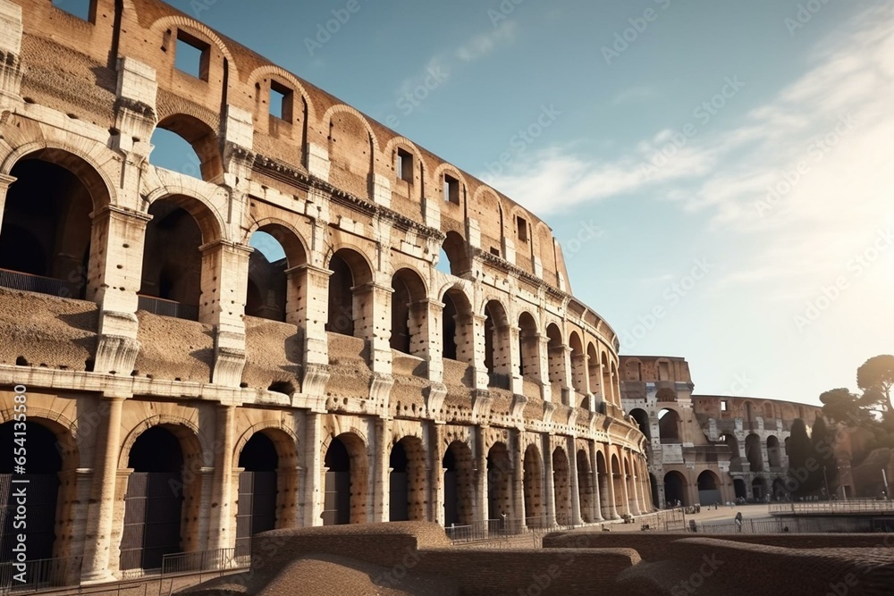 Scenic Roman Coliseum ready for backgrounds. Generative AI