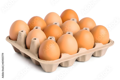 Chicken Eggs In Carton Box Isolated On a Transparent Background, Generative AI