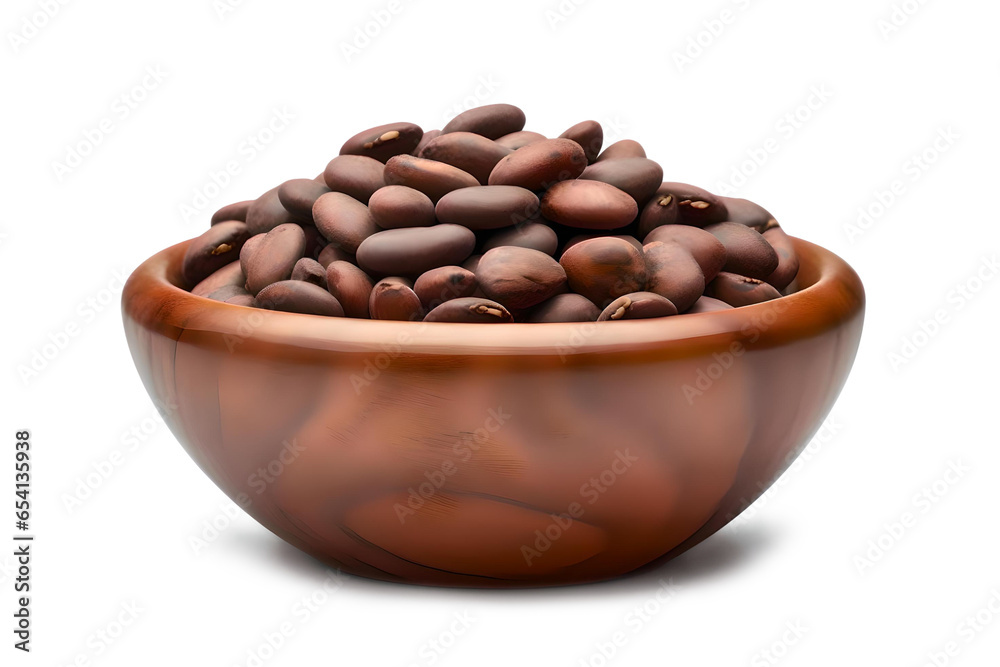 Cocoa Beans In a Wooden Bowl Isolated On a Transparent Background, Generative AI Cocoa Beans In a Wooden Bowl Isolated On a Transparent Background, Generative AI