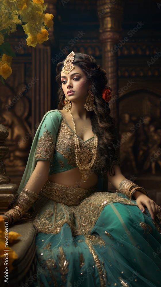 Indian young beautiful woman and dress Sari or Saree inspired by the timeless elegance