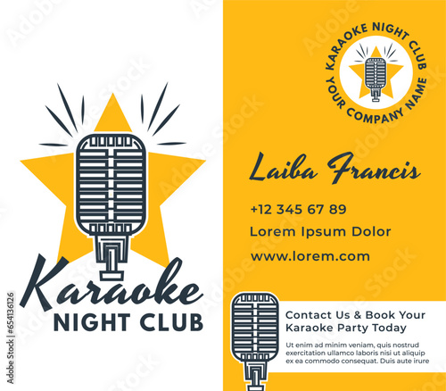 Karaoke night club, party business card vector