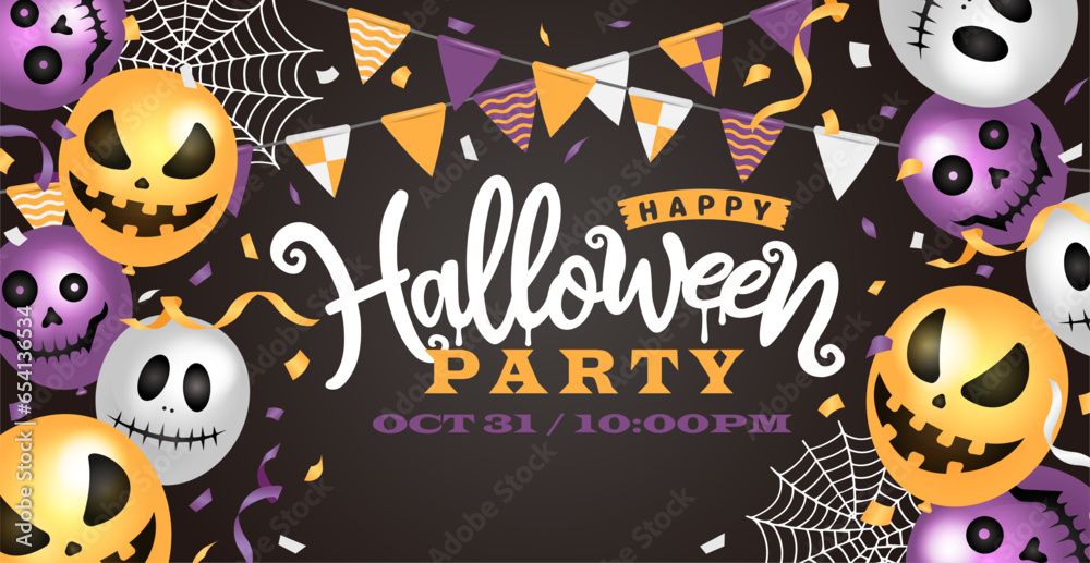Obraz premium Happy halloween party web banner illustration ( balloons motif )