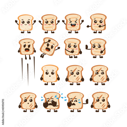 Funny toasts with kawaii faces. Vector illustration