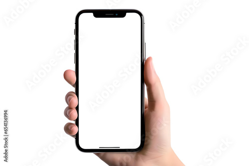 Female Hands-Hold Mobile Phone With Transparent Screen Isolate On a Transparent Background, Generative AI