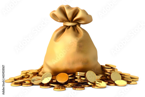 Gold Coin Money Bag Isolated Transparent Background, Generative AI