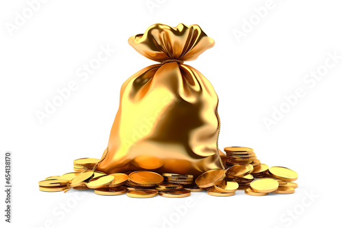 Gold Coin Money Bag Isolated Transparent Background, Generative AI