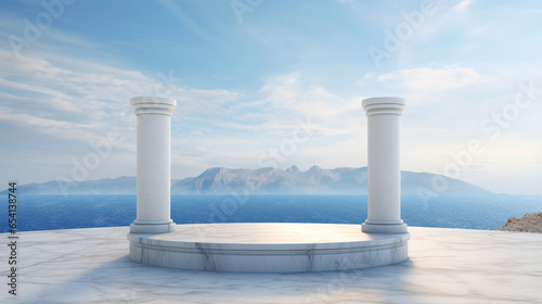 Elegant White Marble Podium with Scenic Sea View © Arqumaulakh50