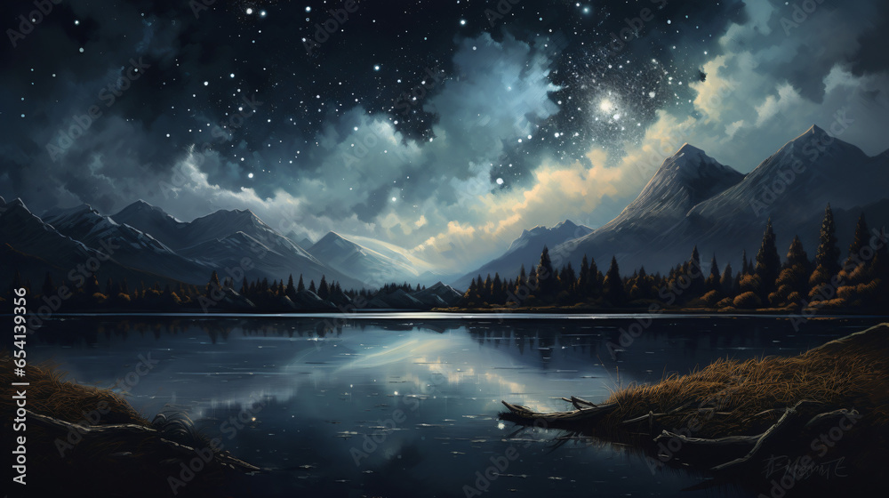 A painting of a night sky with stars