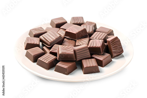Sweet Chocolate In Plate Isolated On a Transparent Background, Generative AI