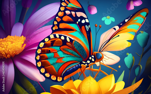 Vibrant Elegance, Macro Masterpiece of a Butterfly Alighting on a Wildflower photo