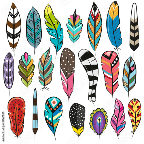 A Set of Cute Cartoon Colored Feathers