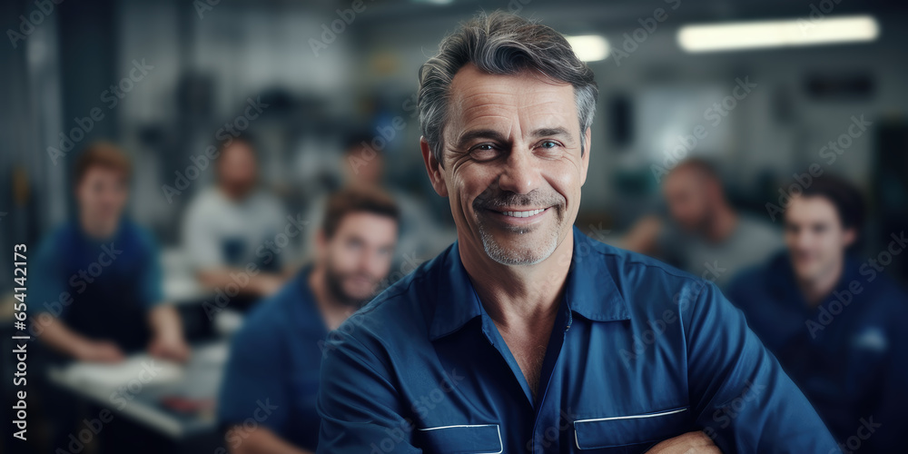 engineer education mechanics construction technical worker plumber electrician professional training and skill development learning seminar lecture, adult mature senior man student sitting in class - obrazy, fototapety, plakaty 