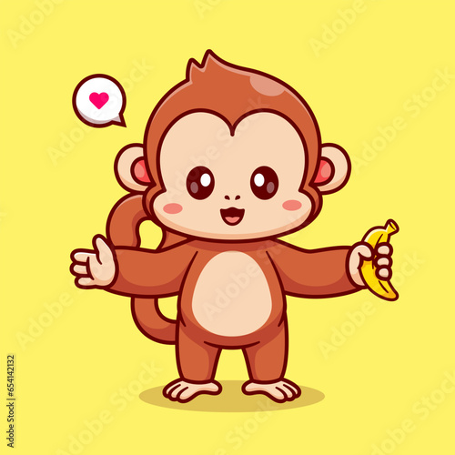 Cute Monkey Holding Banana Cartoon Vector IconIllustration.
Animal Nature Icon Concept Isolated Premium Vector. Flat
Cartoon Style