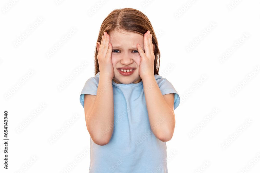 Stressed Sad Depressed Angry Teen Isolated on White Background. Nervous Anxious Teenager. Headache Child. Cry Kid. Stressed Sad Depressed Angry Teen Isolated on White Background. Nervous Anxious Teenager. Headache Child. Cry Kid.