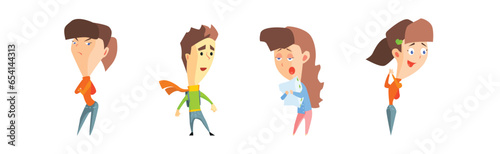 Funny Comic Man and Woman Character with Different Face Expression Vector Set